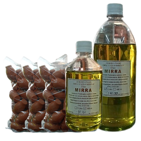 kit Chaveiro Botija marrom com 144 unidades + 1,5 Litros de óleo ungido de mirra - Imagem 2