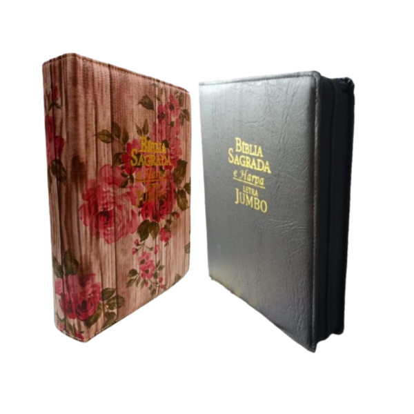 Biblia Letra Jumbo com harpa, com indice e capa com ziper kit com 2, Capa preta e Florida com rosas - Image 10