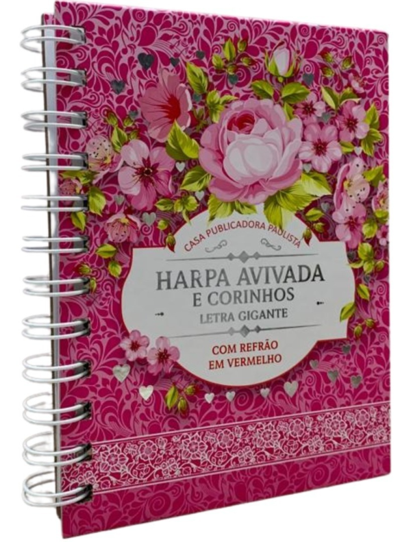 Harpa Grande Letra Hipergigante Capa Dura Espiral Floral Pink - cpp