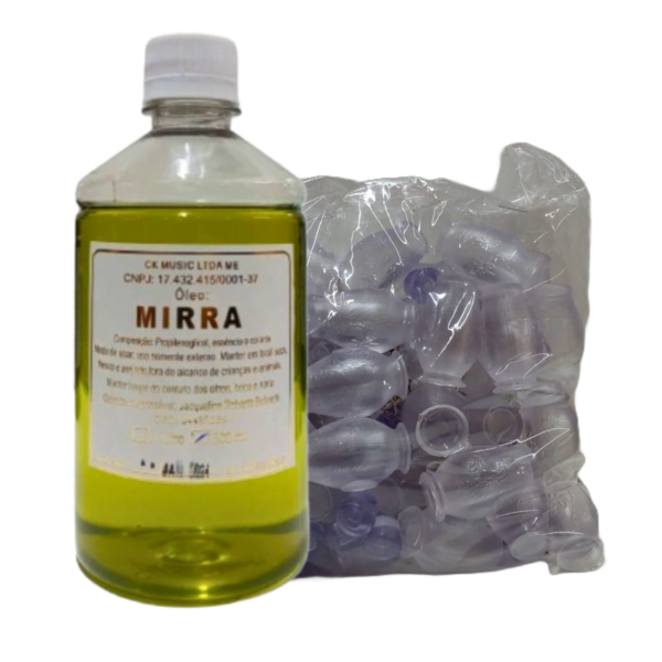kit Chaveiro Botija Transparente com 48 unidades + Um frasco de óleo ungido de Mirra 500 ML