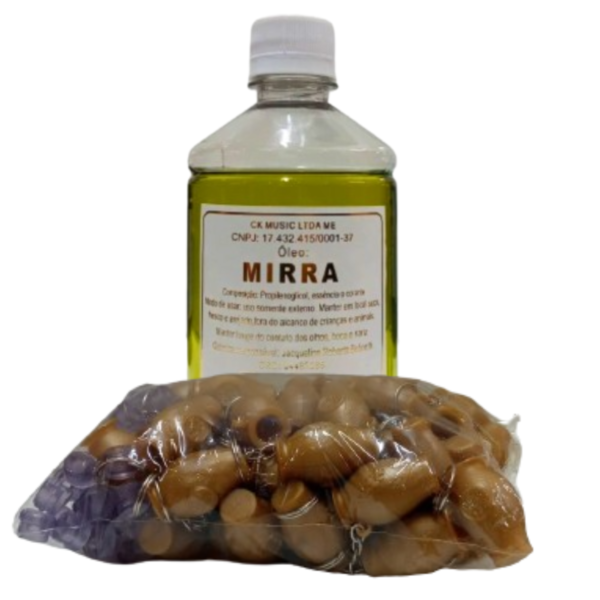 kit Chaveiro Botija Dourada com 48 unidades + Um frasco de óleo ungido de Mirra 500 ML - Imagem 2