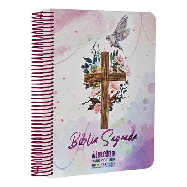 Bíblia Sagrada Evangelica Espirito Santo Anote Espiral Mulher Feminina Almeida Revista E Corrigida Arc Pomba Cruz Rosa F